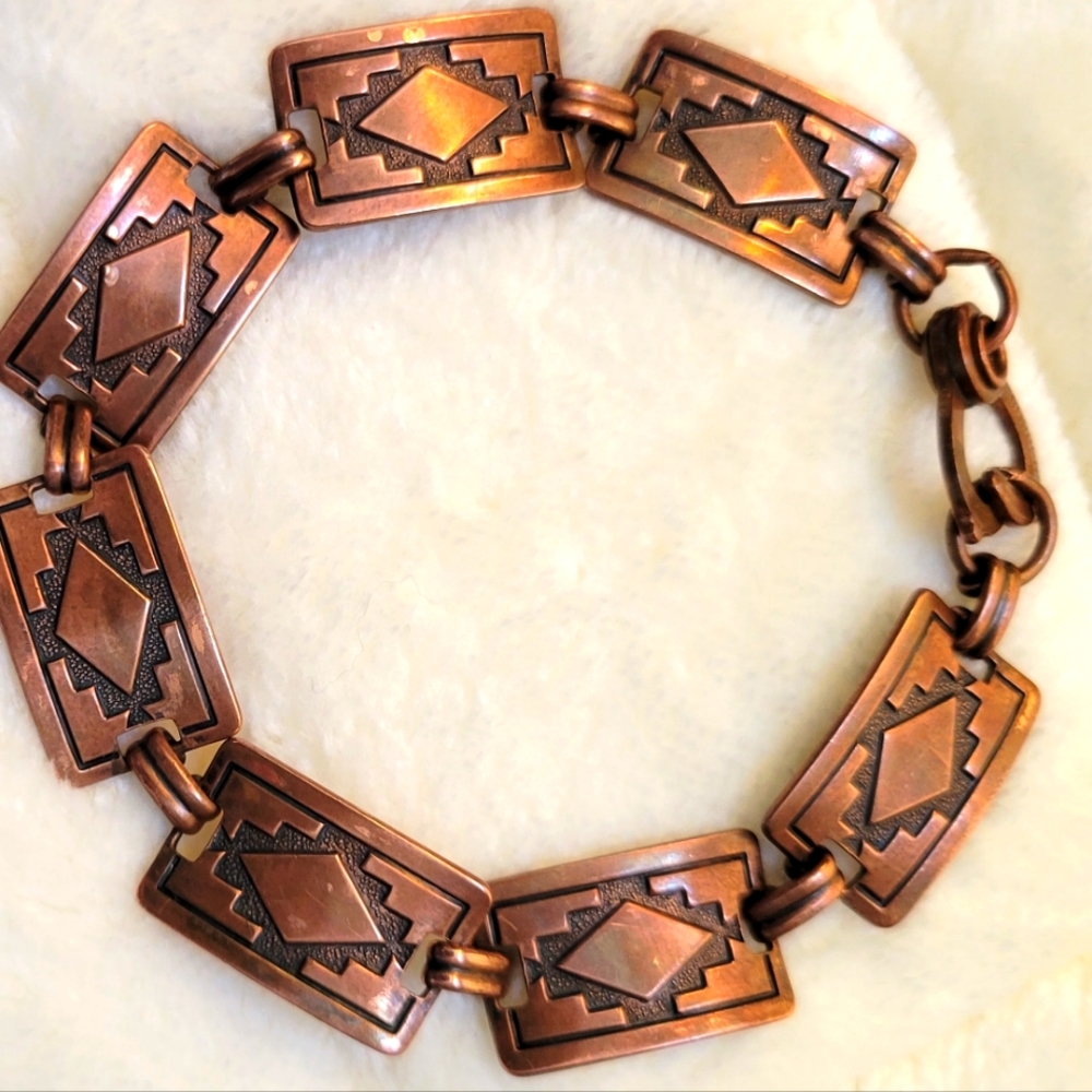 VINTAGE COPPER AZTEC Link Bracelet Vintage